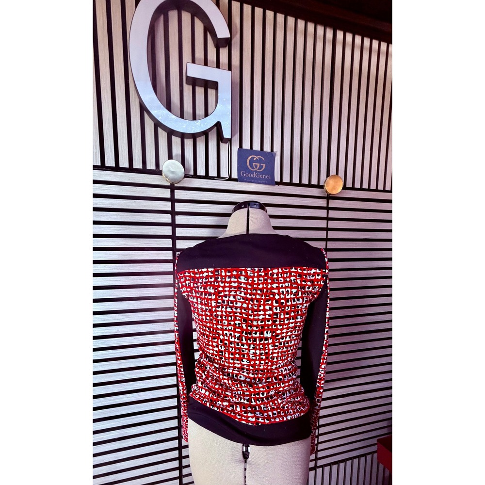 Max Mara Red‎ Black Geometric Print Long Sleeve Top medium luxury athleisure - Picture 4 of 7